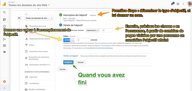 Exemple d'objectif google analytics